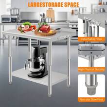 LIZHOUMIL Stainless Steel Work Table Commercial, Heavy Duty Metal Utility Table W/ Adjustable Heights, For Home Garage Restaurant