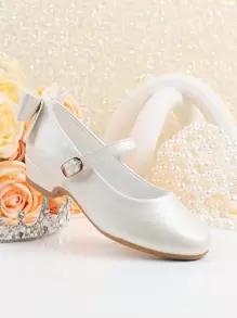 Elegant And Noble Champagne-Color Bowknot Children High Heel Shoes, Suitable For Pairing With White Dresses In Spring/Summer Wedding And Party - Champagne - View 1