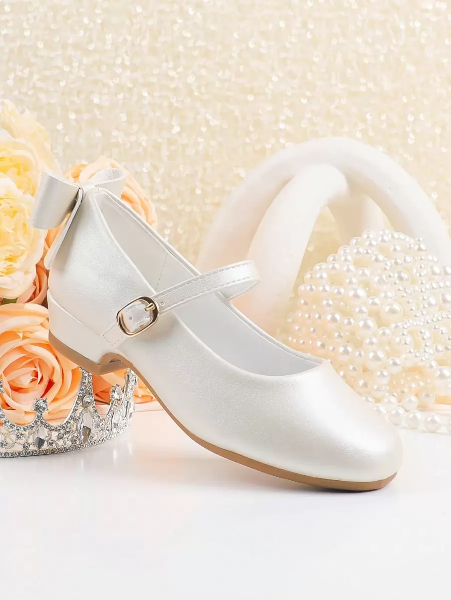 Elegant And Noble Champagne-Color Bowknot Children High Heel Shoes, Suitable For Pairing With White Dresses In Spring/Summer Wedding And Party - Champagne - View 1