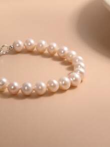 1pc 925 Sterling Silver Natural Pearl Bracelet For Women, Suitable For Wedding, Engagement, Bridal Gifts, Valentine's Day, Birthday Presents