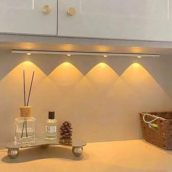 ضوء ليد بتقنية العين القطّية قابل للشحن عبر USB - ضوء ليلي تحت الخزانة بمستشعر حركة، قابل للتعتيم بثلاثة درجات حرارة لونية، تصميم رفيع للخزائن والمطابخ وخزانات الجدران ومداخل المنازل والساللم