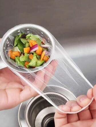 100 件一次性小网厨房水槽过滤器，白色弹性水槽过滤网，适用于水槽排水管