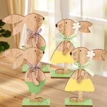 1pc/2pcs Easter Party Decor Hanging Ornament, Nordic Style Creative DIY Painted Wooden Rabbit Figurine Desktop Decoration, Classic Cartoon Rabbit Desktop Decor