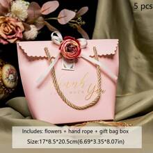 Set Of 5–Pink Wedding Gift Bags(Includes: Ribbon/Flower + Hand Strap + Gift Bag Box), 6.69*3.35*8.07in – Elegant Handbag For Bridal Shower, Party Favors, & Wedding Guest Gifts – Premium Quality, Reusable, Perfect For Bridesmaids & Guests, For Mother's Day, Bridesmaid Gifts, Graduation Gifts, Birthday Gifts, Wedding Gifts