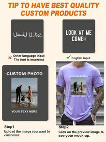 [T-Shirt DIY Customized Photos & Text] DIY Pattern Customized T-Shirts, Round Neck T-Shirts, Four Season Knitted Fabrics, Regular Fit, With Exclusive Printed Design, Suitable For Both Men - Mauve Purple - View 4
