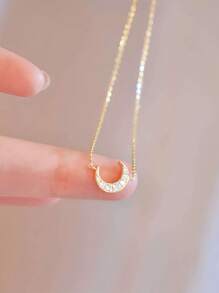 1 pieza Elegante colgante de collar de plata de ley 925 con forma de media luna y gema brillante, adecuado para uso diario, fiesta y vacaciones