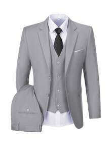 Furuyal Men's Suit, Gentleman's Minimalist Slim-Fit Single-Breasted 3 PiecesSet, Including Jacket, Vest And Pants, Suitable For Weddings, Parties, Galas And Other Occasions To Showcase Gentlemanly Style, Light Gray, Size XS-XXXL - Light Grey - View 3