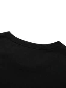 Men's Loose And Stylish Letter Print Black Short-Sleeve T-Shirt For Spring/Summer, Suitable For Running, Fitness, And Casual Wear