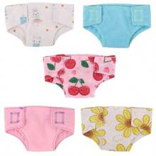 Set de 5 pañales para muñecas reutilizables, adecuados para muñecas de 12 a 15 pulgadas y de 16 a 18 pulgadas, traje de pañal de muñeca de colores (muñecas no incluidas, colocación de patrones al azar), Cry Babies, muñecas de 12 pulgadas, muñecas de niños, ropa de muñeca bebé, accesorios de muñeca bebé, muñeca bebé, Cry Baby, accesorios de muñeca bebé, pañales