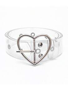 Silver Transparent Belt, Young Girl's Perforated Heart-Shaped Buckle, Versatile Decoration For Dresses And Pants, Spring/Summer - one-size - View 1