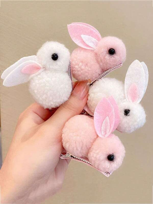 1pc/5pcs Cartoon Rabbit Hair Clips - 3D Plush Cute Little Rabbit Hair Barrettes - Damage-Free Side Hair Clips For Women