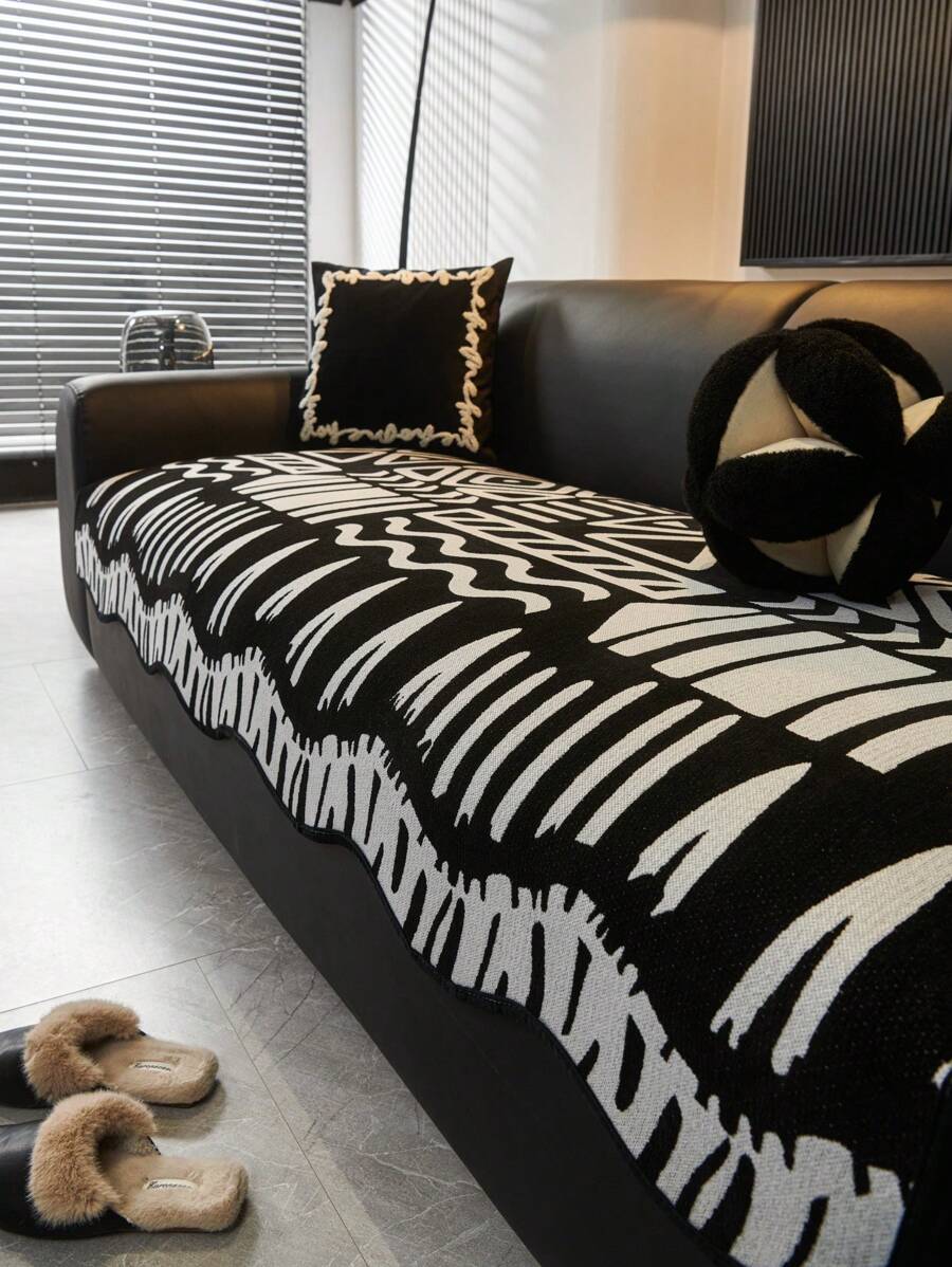 1pc Asymmetric Chenille Sofa Cushion, Non-Slip Sofa Cover, All Season