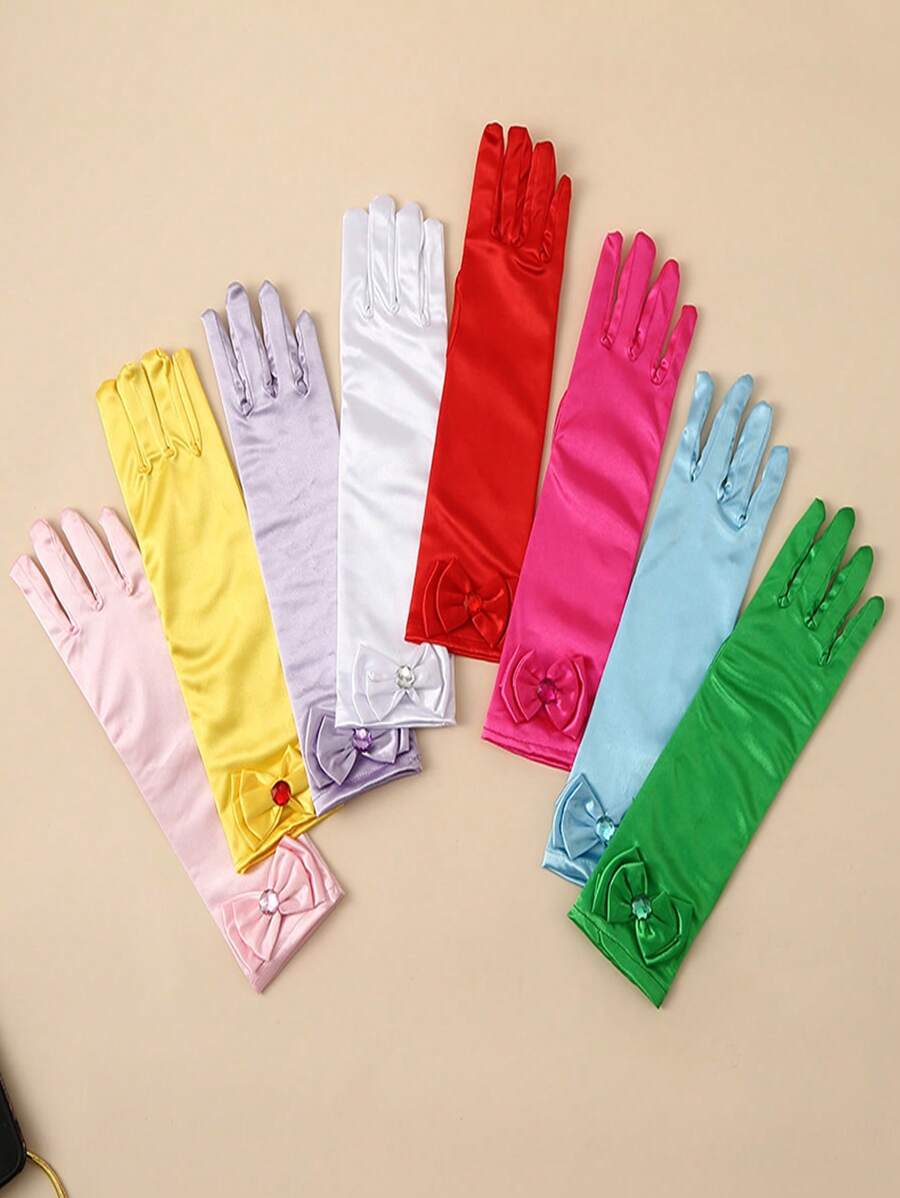 1 Pair Children's Satin Gloves Princess Satin Fabric Magic Gloves For Girl