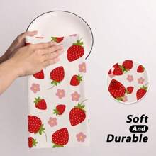 2 pezzi Strofinacci da cucina con stampa di fragole da 16"X24", super morbidi in poliestere, adatti per feste estive con torte alla fragola e decorazioni per il primo compleanno - Multicolore - Visualizzare 6
