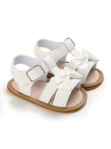婴儿夏季凉鞋防滑幼儿鞋白色皮革蝴蝶结可爱鞋适合婴儿女孩 0-1 岁 - 白色 - 查看 1
