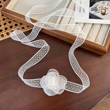 1 pieza Collar de cadena de estilo coreano con colgante de flor de camelias de malla de encaje blanco minimalista