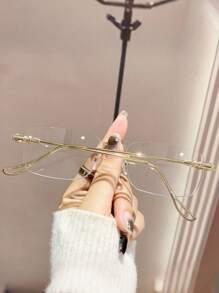 1 件男士无框时尚平光镜片金属框架眼镜，适合作为情人节或狂欢节礼物 - 無色 - 查看 2