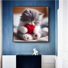 1 件无框可爱小猫主题圆形钻石画套装 - 全钻钻石艺术，帆布 DIY 马赛克工艺套装，包括笔、胶水、钻石托盘、钻石珠。适合钻石画爱好者、家居墙面装饰礼品和缓解压力。 - 彩色 - 查看 2