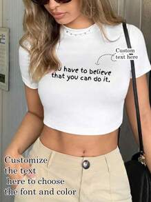 Customized Sports Personalized Gifts, Customized Women's T-Shirts, Add Text (Name/Quote/Sentence/Holiday/Number, Etc.), Design Your Exclusive Personalized Printed T-Shirt As A Gift, Seasonal Selection, Sports Outdoor, Customized Women's Sports Tops - White - View 1