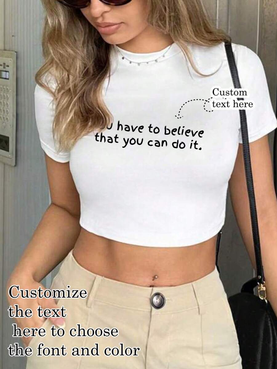 Customized Sports Personalized Gifts, Customized Women's T-Shirts, Add Text (Name/Quote/Sentence/Holiday/Number, Etc.), Design Your Exclusive Personalized Printed T-Shirt As A Gift, Seasonal Selection, Sports Outdoor, Customized Women's Sports Tops - White - View 1