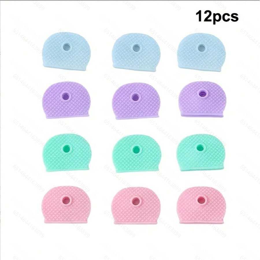 12 PIEZAS/8 PIEZAS/4 PIEZAS Cubiertas elásticas de silicona de colores surtidos para llaves, Portallaves de PVC impermeables, Organizadores de identificación de llaveros, Accesorios escolares y de coche, Regalos lindos góticos y Y2K para madre, padre, graduación y maestro - Multicolor - Ver 1