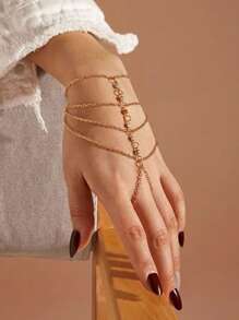 Fashion Multi-Layer Rhinestone Bracelet, 1 Piece Bride Tassel Gold Rhinestone Bracelet, Suitable For Daily Wear, Parties, Beach Vacations - Gold - View 1