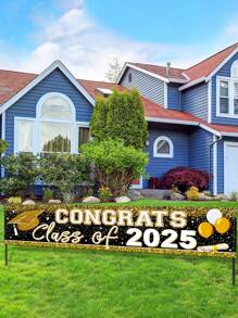 2025 Large Graduation Congratulations Banner,Congrats Grad Banner Gold Class Of 2025 Banner Backdrop Graduation 2025 Yard Sign For Graduation Party Supplies Graduation Decorations - Multicolor - View 3