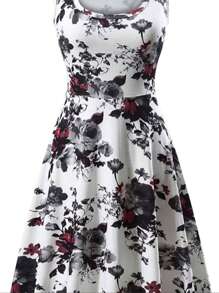 Floral Print Square Collar Sleeveless Dress, Sexy High-Waisted Peplum Hem Beach Dress, Women's Dress
