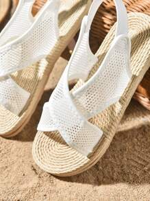 新款设计罗马凉鞋户外装韩版女式平底防滑简约鞋 - 白色 - 查看 4
