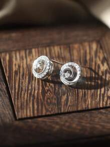 1 par de pendientes de aro de plata de ley 925 chapada en platino con circonita cúbica hueca, pendientes minimalistas versátiles de moda para uso diario, cena, citas