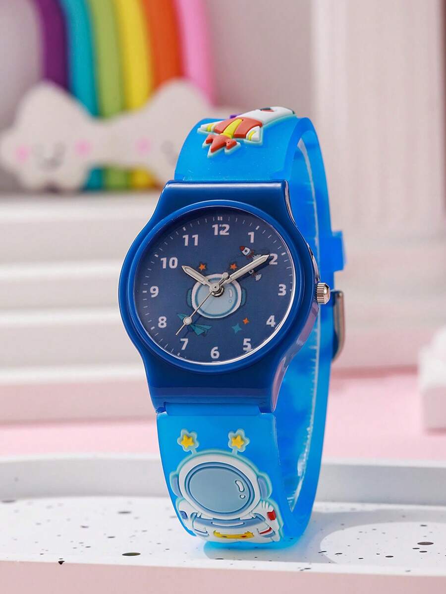 1pc/Set Astronaut Pattern Macaron Color Series Children's Watch, Colorful Plastic Strap Boys Girls Student Watch Suitable For Birthday Gift, Halloween Gift, Year-End Promotion, Singles Day - Blue - View 1