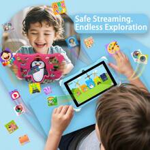 Tabletă pentru copii 1 bucată, Tabletă de 7 inchi pentru copii, Android 12/2GB RAM 32GB ROM/2.4G WiFi(802.11 B/G/N)/Afișaj IPS 1024x600/Control parental/3000mAh/Camera dublă (0.3MP+2MP)/Cpu Quad Core, Carcasă pentru educație MTK 67, 67 Adaptor), Cadouri pentru copii, Albastru/Roșu
