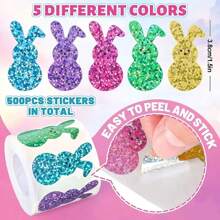 500 Pieces Easter Bunny Stickers - Colorful Laser Cut Bunny Stickers, 5 Glitter Colors, Self-Adhesive Closure Labels For Envelopes, Journals And Party Favors, Easter Supplies, School Supplies