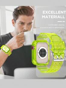 Dây đeo thể thao trong suốt 2 trong 1 kèm ốp bảo vệ, tương thích với Apple Watch 38/40/41/42/44/45/46/49mm, dây đeo thể thao bảo vệ thay thế bằng chất liệu Jelly, tương thích với 11/10/9/8/7/6/5/4/3/2/1/SE Ultra dành cho nữ và nam. Không bao gồm màn hình. - Màu vàng - Xem 7