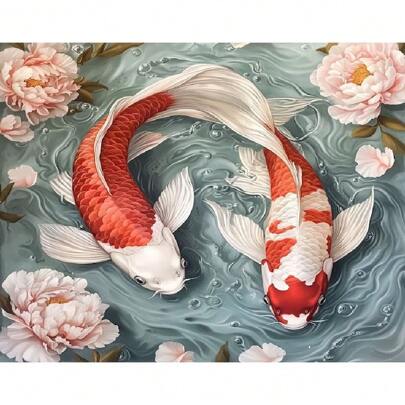 半片装全圆钻石画 5D DIY 钻石刺绣马赛克套装，鱼形，家居装饰，30x40厘米/12x16英寸，无框，生日、毕业礼物，钻石艺术