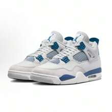 Nike Men's Air Jordan 4 Retro Shoes Neutral Versatile Casual Shoes Sports Running Basketball Shoes Military Blue-Neutral Grey (FV5029-141)
