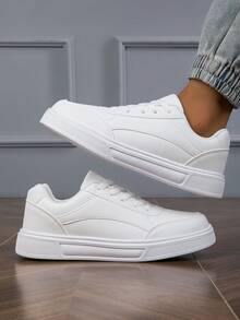 Classic White Sneakers New Casual Flat Platform Shoes, Versatile Men's Spring Autumn Students Footwear - White - View 2
