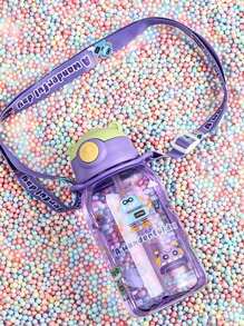 1pc650ml卡通小熊带吸管水杯儿童小学生防摔塑料杯幼儿园学校水壶宝宝学习杯（带子需自行安装）