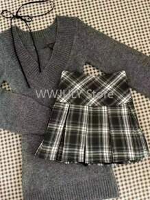 Autumn Winter Woman Gyaru Coquette V-Neck French Vintage Sweater Long Sleeve Pullovers Knitwears 2000s Aesthetic Old Money Thick - 黑色 - 查看 4