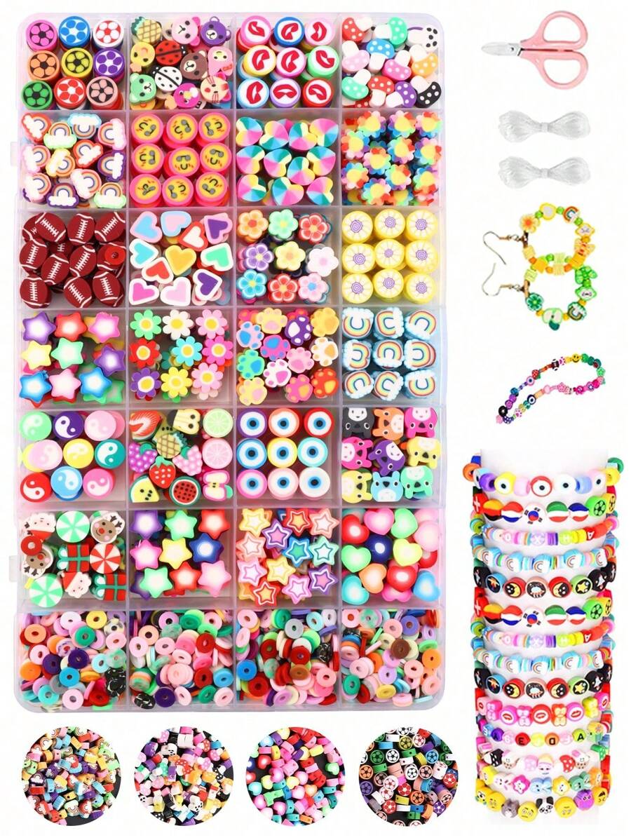 Polymer Clay Beads Bracelet Making Kit With Rope Loose Spacer Beads DIY Arts Friendship Crafts Gifts For Jewelry Making Kit Bracelets Necklace Earring Random Style