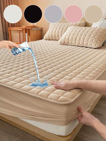 1pc Water Resistant Fitted Sheet, Bedding, Bed Sheet, Soft And Breathable Mattress Cover, Skin-Friendly Bed Cover, Solid Color Mattress Protector, Mattress Protector Bedspread, Curved Grid Design Bed Sheet, Dustproof Non-Slip, For All Season, For Single/Twin/Full/King/Queen Bed Sizes, Machine Washable