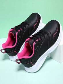 1 para jednokolorowych butów sportowych, 2024 lato nowe damskie białe trampki, okrągłe czubki niskie grube podeszwy antypoślizgowe buty, modne oddychające grube buty studenckie, trampki damskie, buty do biegania, wiosenne/jesienne nowe skórzane wodoodporne buty do biegania, oryginalne miękkie podeszwy codzienne buty podróżne - Wyrazisty róż - Zobacz 4