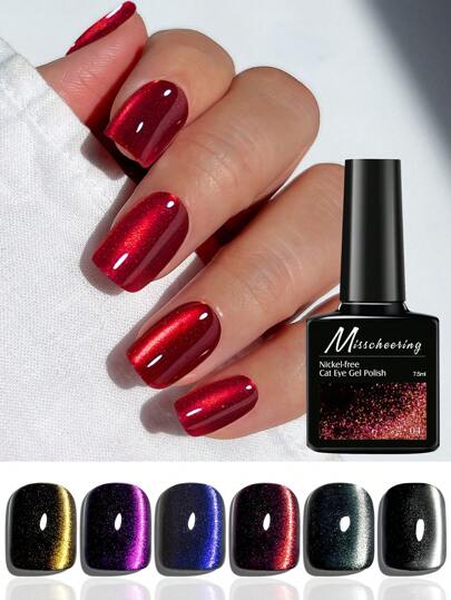 7.5ML/PC Porcelain White Cat Eye Gel Nail Polish, Spring And Summer Translucent Y2K Nail Polish Magnetic Gel Topcoat, Shiny Red Nail Polish For Fingernails And Toenails, Nickel-Free And Heavy Metal-Free Gel Nail Polish, Professional Salon Nail Use