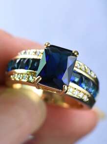 1pc Elegant & Cute Purple Zirconia Engagement Ring, Silver Women's Wedding Jewelry - Ring 2 - View 9