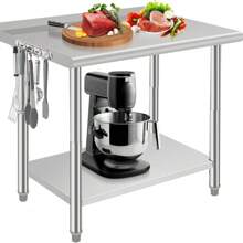 LIZHOUMIL Stainless Steel Work Table Commercial, Heavy Duty Metal Utility Table W/ Adjustable Heights, For Home Garage Restaurant