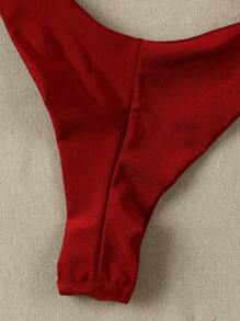 Sexy Solid Color Women Bikini Swimwear - Burgundy - View 4