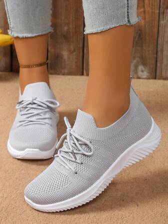 女士透气网眼一脚蹬运动鞋，软底舒适跑步鞋，防滑底部，春夏