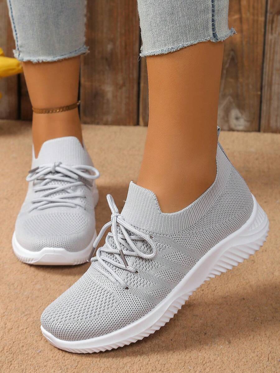 Women's Breathable Mesh Slip-On Athletic Sneakers, Soft Sole Comfortable Running Shoes With Non-Slip Bottom, Spring/Summer - Grey - View 1