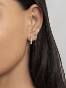 3 đôi (6 chiếc) bông tai hình cỏ bốn lá nhỏ nhắn, tinh tế và thời trang với vòng bạc, bông tai nữ, trang sức, quà tặng cho phái nữ - Bạc - Xem 5