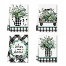 2/4 件装水牛格子和桉树叶印花厨房洗碗巾，现代风格春夏洗碗布、手巾，适用于擦干碗碟、厨房抹布、耐热桌垫、家居必需品和节日礼物 - 彩色 - 查看 14